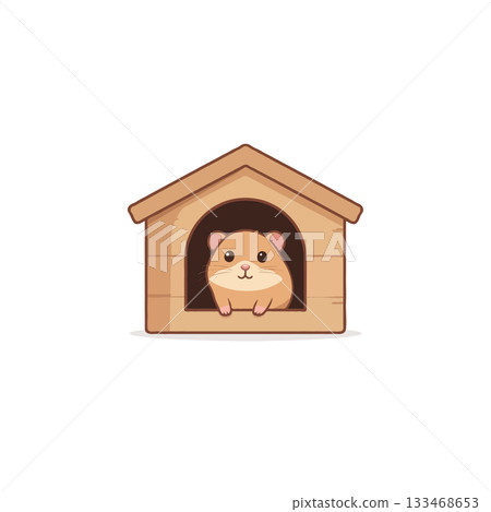 Adorable hamster snugly nestled inside a cozy wooden house, creating a heartwarming and peaceful Adorable hamster snugly nestled inside a cozy wooden house, creating a heartwarming and peaceful 133468653