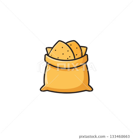 Simple vector illustration displaying a cute sack brimming with textured golden contents in 133468663