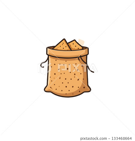 A full beige sack with dark brown spots ready for baking process or cooking sessions and ingredients A full beige sack with dark brown spots ready for baking process or cooking sessions and ingredients 133468664