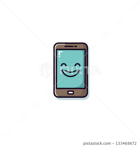 A whimsical illustration featuring a cheerful smartphone with a smiling face against minimalist 133468672