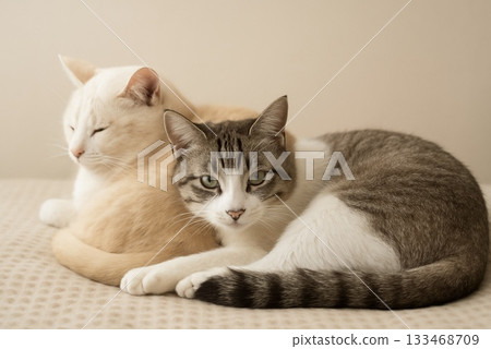 兩隻貓依偎在一起 兩隻貓依偎在一起 133468709