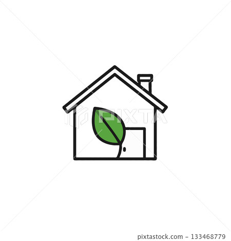 Eco friendly house with leaf symbolizes green living and sustainable architectural design promotes Eco friendly house with leaf symbolizes green living and sustainable architectural design promotes 133468779