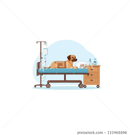 Concern for canine health a sick dog receiving intravenous fluids at the veterinary clinic with Concern for canine health a sick dog receiving intravenous fluids at the veterinary clinic with 133468896
