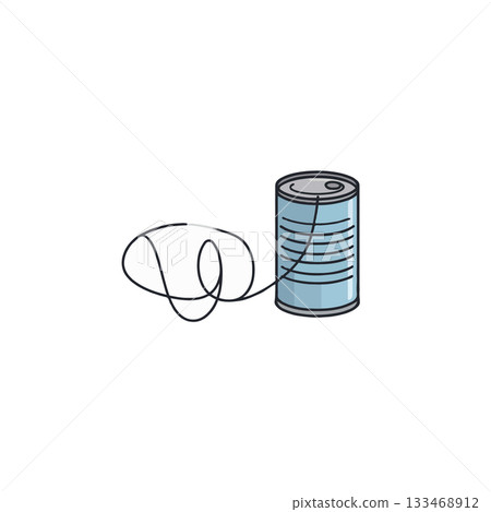 Tin can telephone communication tool concept portraying early technology and inventive playfulness Tin can telephone communication tool concept portraying early technology and inventive playfulness 133468912