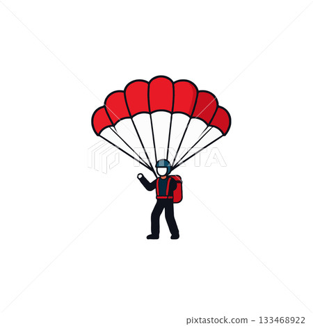 Vector illustration showcasing individual skydiving with a vibrant parachute against a plain white 133468922