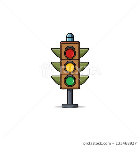 Stylized traffic signal illustration showcasing red yellow and green lights with cartoon like 133468927