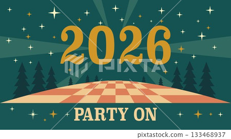 New Year 2026 Party Celebration Retro Illustration 133468937
