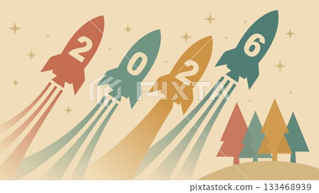 Launch into 2026 with Retro Rocket Design 133468939