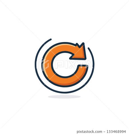 Stylized circular arrow logo concept featuring an orange glyph representing process or iteration 133468994