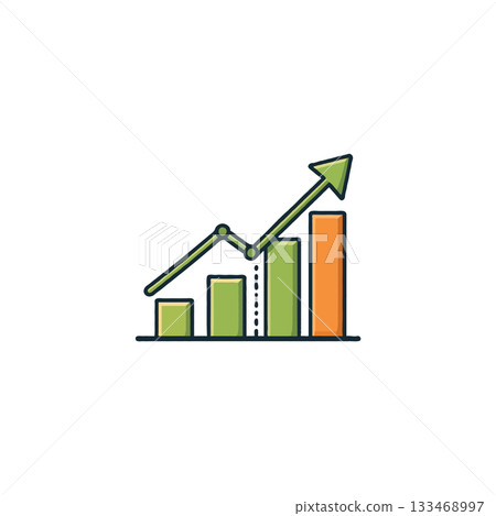 Conceptual illustration showcasing business progress and success, with a line chart and rising 133468997