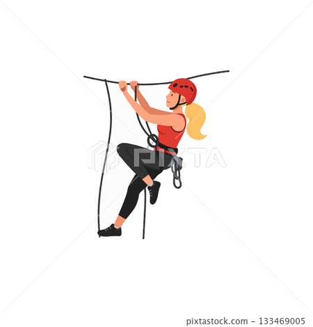 Adventurous woman traversing a precarious tightrope, embodying determination and embracing 133469005