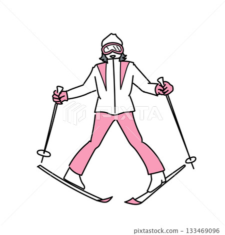 Stock Illustration: Cutout illustration of a person skiing in a bogen outfit 133469096