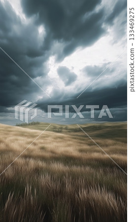 Dark cloud stormy on open field, vertical story background 133469275