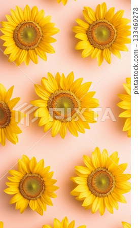 Sunflower blooming  yellow flower with solid pink vertical background 133469278