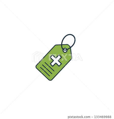 Stylized depiction of a green medical tag with a cross symbol for healthcare identification and 133469988