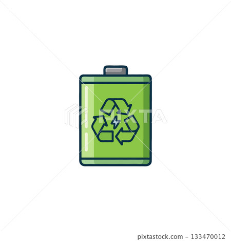 Green energy storage concept showcasing battery with recycle symbol for ecological sustainability Green energy storage concept showcasing battery with recycle symbol for ecological sustainability 133470012