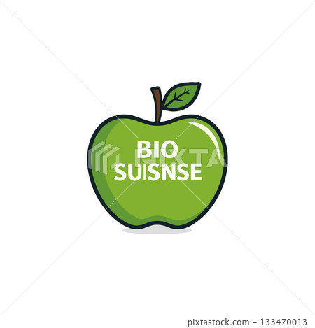 Vibrant green apple illustration, highlighting a bio suisnse inscription, symbolizes freshness, Vibrant green apple illustration, highlighting a bio suisnse inscription, symbolizes freshness, 133470013