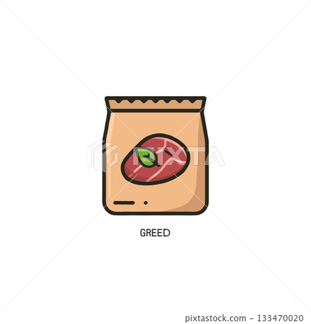 A conceptual illustration showcasing avarice through the symbol of meat in package representing A conceptual illustration showcasing avarice through the symbol of meat in package representing 133470020