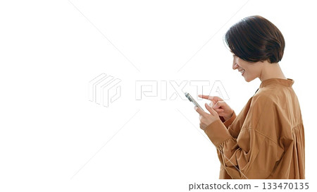 Woman operating a telephone (large) 133470135