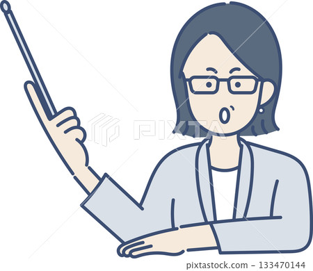 Illustration of a woman in her 40s holding a pointing stick Illustration of a woman in her 40s holding a pointing stick 133470144