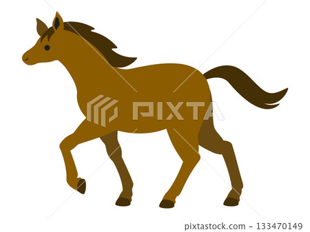 可愛的棕色馬行走向量插圖 可愛的棕色馬行走向量插圖 133470149