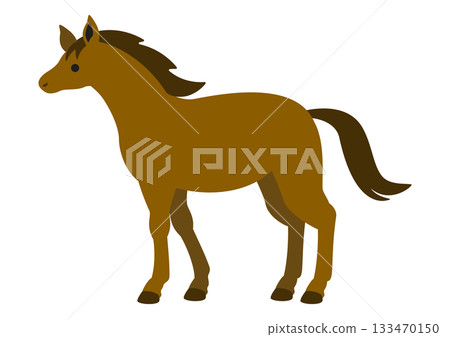可愛的棕色站立馬向量插圖 可愛的棕色站立馬向量插圖 133470150