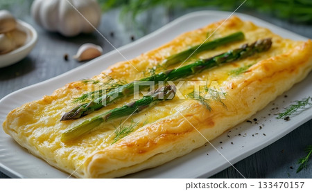 Asparagus with bread grill on white plate for lunch Asparagus with bread grill on white plate for lunch 133470157
