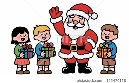 Illustration of Santa Claus with cheerful children in Christmas celebration Illustration of Santa Claus with cheerful children in Christmas celebration 133470158