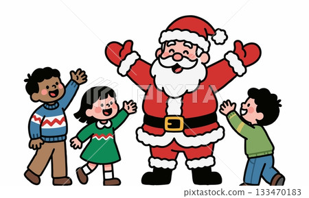 Illustration of Santa Claus with cheerful children in Christmas celebration Illustration of Santa Claus with cheerful children in Christmas celebration 133470183