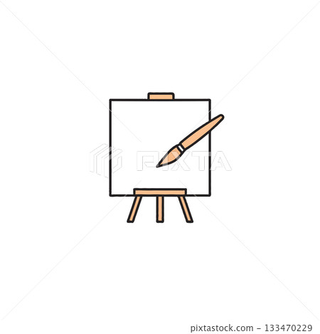 Minimalist artistic expression depiction featuring a canvas and paintbrush for creating visual Minimalist artistic expression depiction featuring a canvas and paintbrush for creating visual 133470229