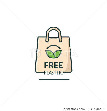 Eco friendly beige bag illustration advocating for a plastic free future promoting environmental Eco friendly beige bag illustration advocating for a plastic free future promoting environmental 133470233