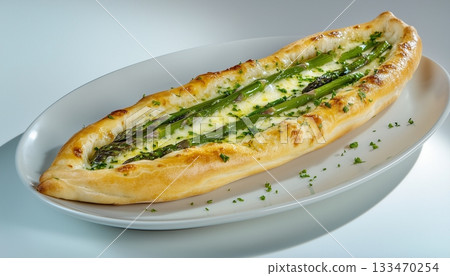 Asparagus with bread grill on white plate for lunch 133470254