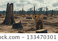 A bear in damaged forests are cut down 133470301
