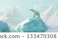 Polar bear on melting ice surrounded by water 133470308