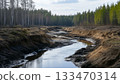 River running through in forest with wooden and soil 133470314