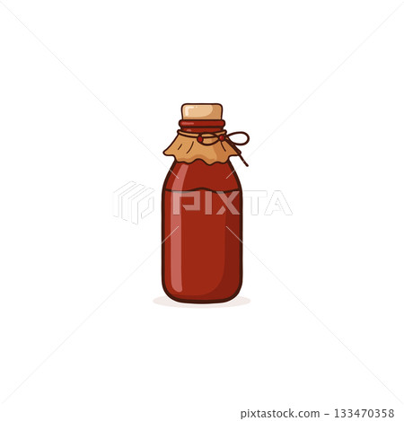 Delicate vintage bottle filled with reddish elixir, reminiscent of apothecary charm and rustic Delicate vintage bottle filled with reddish elixir, reminiscent of apothecary charm and rustic 133470358