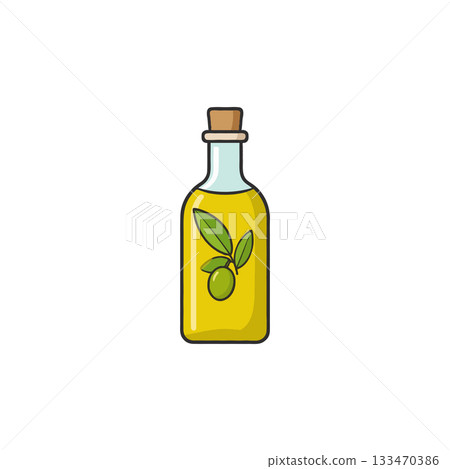 Pure olive oil in a glass bottle showcasing the essence of mediterranean cuisine and culinary 133470386