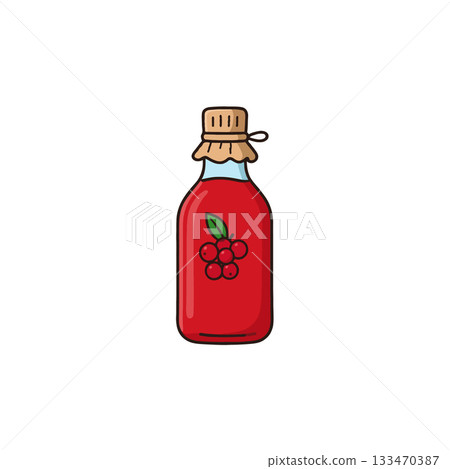 Vibrant red beverage in a charming bottle illustration showcasing healthy refreshment and natural 133470387