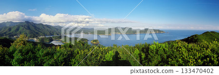 A panoramic view of Nie Bay from Kasaragi Observatory in Ugura Park, Minamiise Town 133470402
