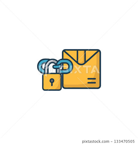 Secure data transmission concept with golden envelope and locked padlock securing confidential Secure data transmission concept with golden envelope and locked padlock securing confidential 133470505