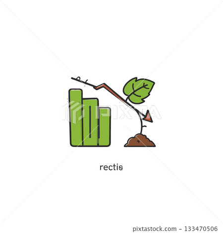 Conceptual illustration depicting economic decline with a falling chart and a wilting plant, Conceptual illustration depicting economic decline with a falling chart and a wilting plant, 133470506