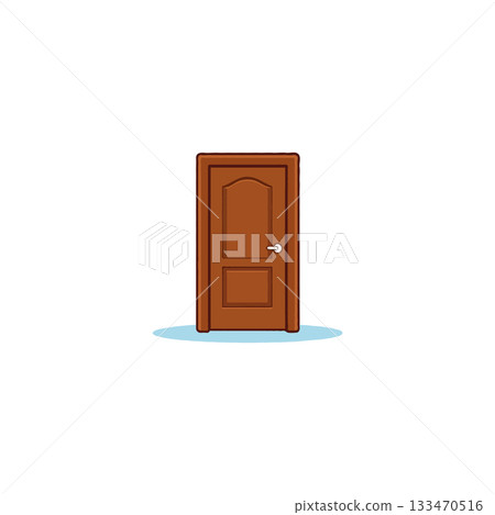 Isolated brown door with rectangular panel, classic design, and subtle shadow for architectural Isolated brown door with rectangular panel, classic design, and subtle shadow for architectural 133470516
