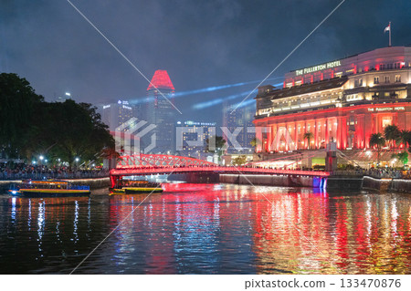 Clarke Quay illuminated on National Day, Singapore 133470876