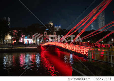 Clarke Quay illuminated on National Day, Singapore 133470881