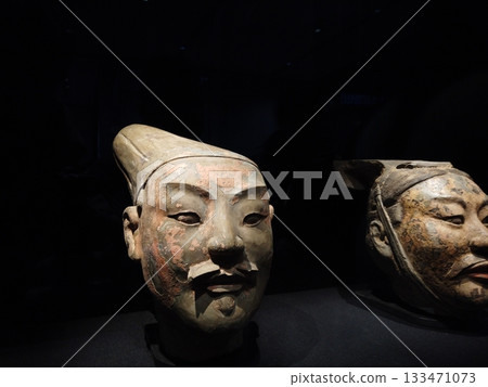 Xi'an, China - Jan 2,2025 :  Famous Terracotta Army on display in the Museum of the Terra-cotta Warriors in Xi'an, China on Jan 2,2025.  133471073