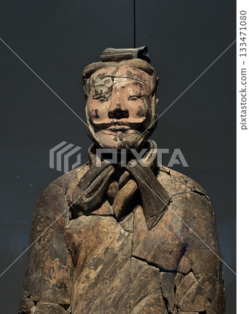 Xi'an, China - Jan 2,2025 :  Famous Terracotta Army on display in the Museum of the Terra-cotta Warriors in Xi'an, China on Jan 2,2025.  133471080