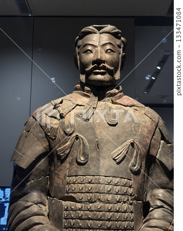 Xi'an, China - Jan 2,2025 :  Famous Terracotta Army on display in the Museum of the Terra-cotta Warriors in Xi'an, China on Jan 2,2025.  133471084