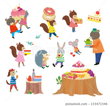 Cute animals and sweets 133471346