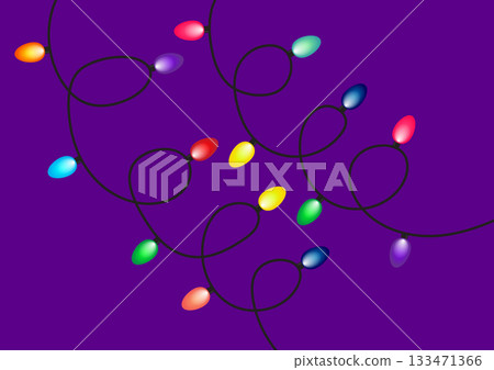 Colorful Twisted String Lights on Purple Background Clipart 133471366