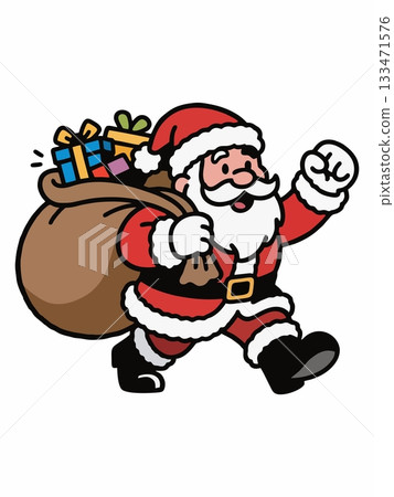 Cartoon illustration of Santa Claus carrying a sack of gifts 133471576